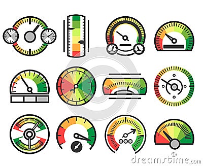 Measuring guage device vector icons. Measurement and measure, level indicator meter signs Vector Illustration