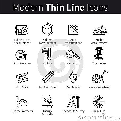 Measuring instrument for engineer, architect, builder, designer, constructor icons set Vector Illustration