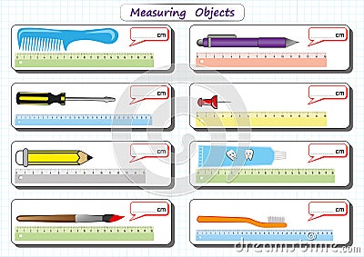 Measuring Length of the Objects with Ruler, worksheet for children, practice sheets, mathematics activities Stock Photo