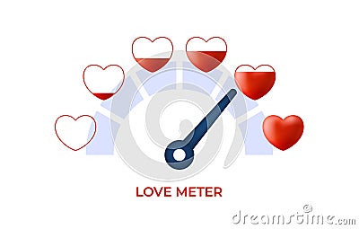 Measuring love concept. Love heart meter vector illustration for Valentine Day card design element with set hearts stock vector Vector Illustration