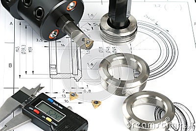 Measuring metal components Stock Photo