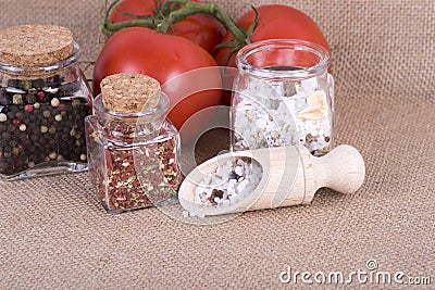 Measuring salt herbal Stock Photo