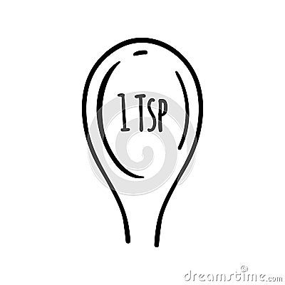 Measuring spoon - outline vector icon. Hand drawn teaspoon. Tablespoon isolated on white Vector Illustration