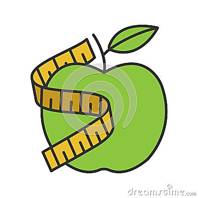 Measuring tape around apple color icon Vector Illustration