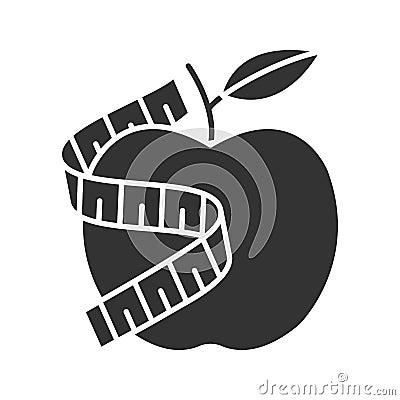 Measuring tape around apple glyph icon Vector Illustration