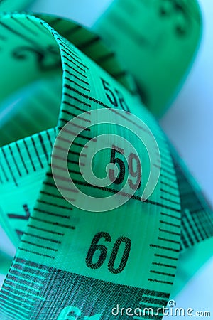 Measuring tape close-up numbers fifty nine, sixty Stock Photo