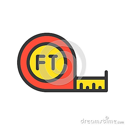 Measuring tape, handyman and carpenter tool filled outline icon Vector Illustration