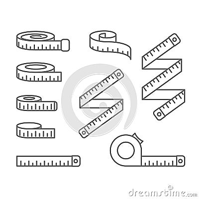 Measuring tape icons - reel, tape measure and bobbin, diet and lose weight Vector Illustration