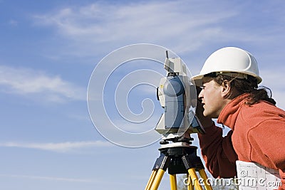 Measuring with theodolite Stock Photo