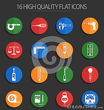 Measuring tools 16 flat icons Vector Illustration
