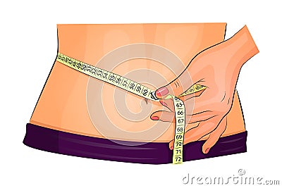 Measuring waist with measuring tape Vector Illustration