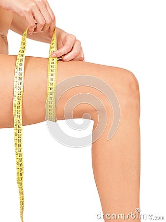 Measuring woman`s leg Stock Photo