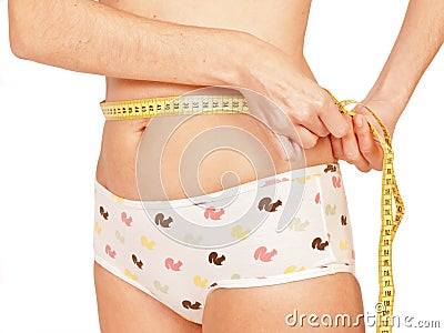 Measuring woman`s waist Stock Photo