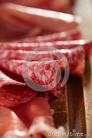 Meat antipasti Platter of Cured Meat, jamon, olives, sausage, Stock Photo