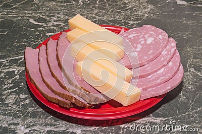 Meat, boiled sausage and cheese Stock Photo