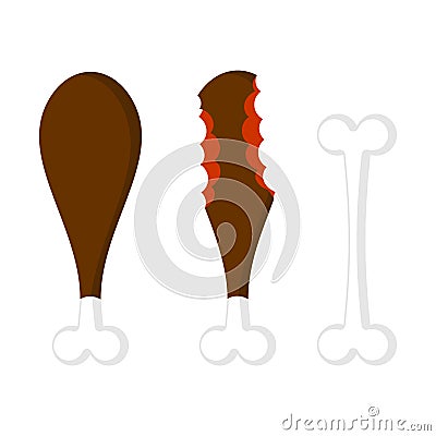 Meat on bone set. bite Ham. Hamon isolated. Vector Illustration