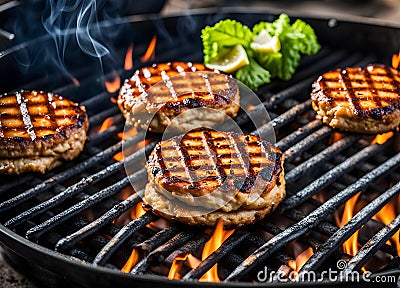 Meat burger on the grill Stock Photo