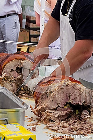 Meat carving station at street fair Stock Photo