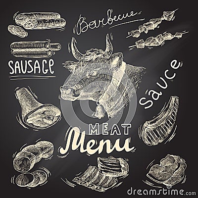 Meat chalkboard set Vector Illustration