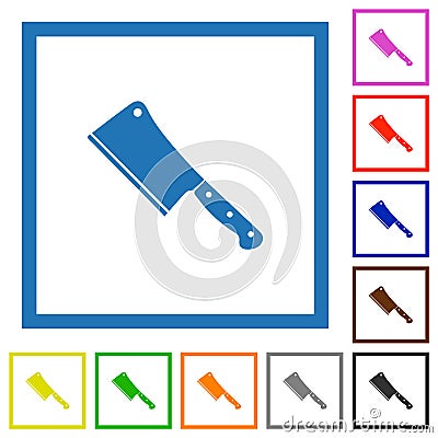 Meat cleaver knife flat framed icons Vector Illustration