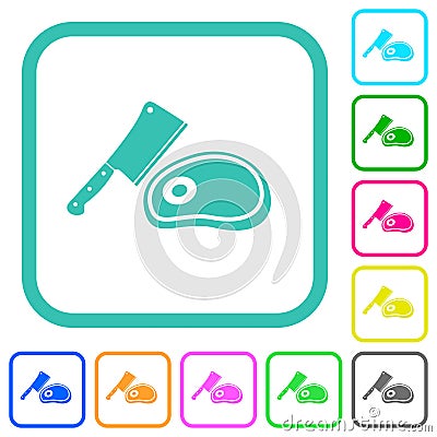 Meat cleaver knife and steak vivid colored flat icons Vector Illustration