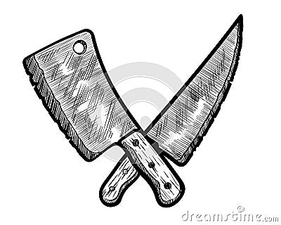 Meat Clever and Butcher Knife Vector Illustration