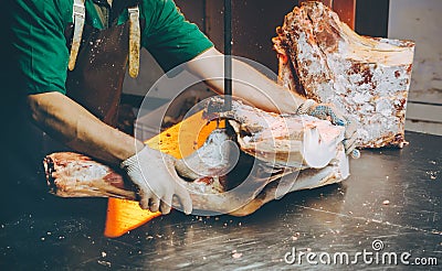 Meat cutting factory Stock Photo