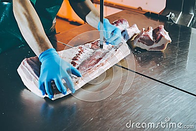 Meat cutting factory Stock Photo