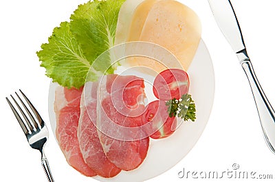 Meat cutting with vegetables and cheese Stock Photo