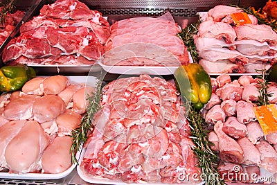 Meat department, supermarket display. Butcher shop Stock Photo