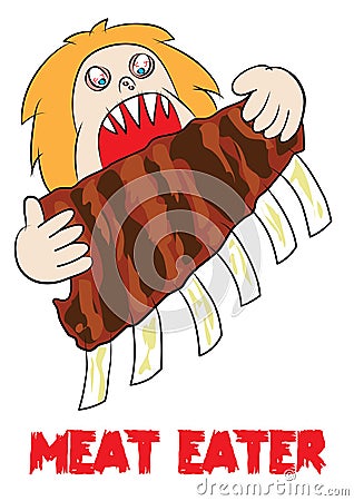 Meat eater lover carnivore funny cartoon Vector Illustration