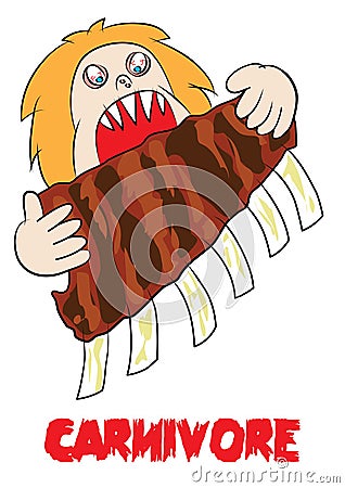 Meat eater lover carnivore funny cartoon Vector Illustration