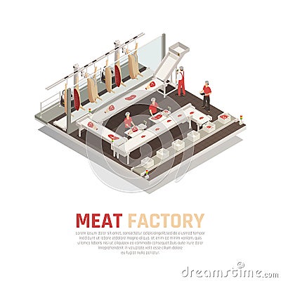 Meat Factory Isometric Composition Vector Illustration