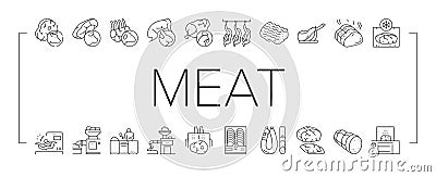 Meat Factory Product Collection Icons Set Vector . Vector Illustration