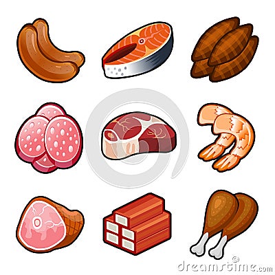 Meat food icons set Vector Illustration