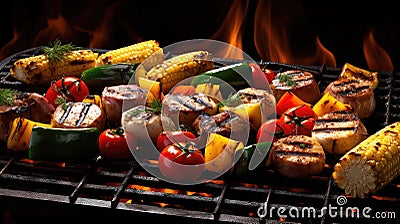 meat grilling bbq food Cartoon Illustration