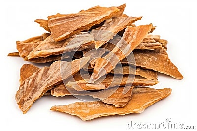 Meat Jerky Isolated, Dry Salted Chicken Slices, Small Pieces of Dehydrated Beef, Beer Snacks, Dried Pork Stock Photo