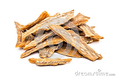 Meat Jerky Isolated, Dry Salted Chicken Slices, Small Pieces of Dehydrated Beef, Beer Snacks, Dried Pork Stock Photo
