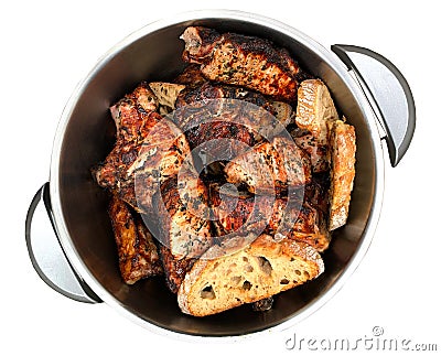 Meat just cooked on wood fired grill, closeup Stock Photo