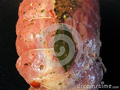 Meat with laurel leaf Stock Photo