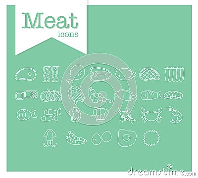 Meat Line Icon On Green Background. Stock Photo