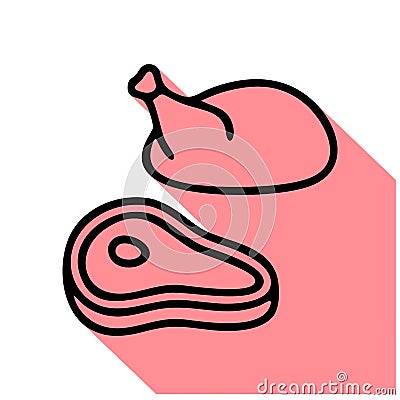 Meat line icon, vector pictogram of steak and turkey Vector Illustration