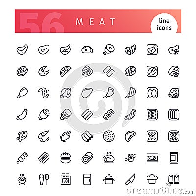 Meat Line Icons Set Vector Illustration