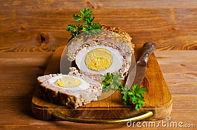 Meat Loaf with boiled egg Stock Photo