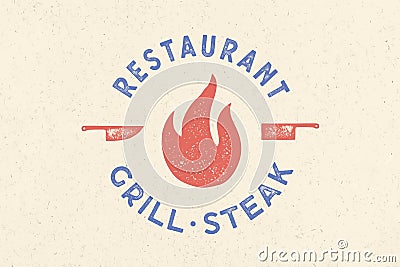 Meat logo. Logo for grill house restaurant with icon fire, knife Vector Illustration