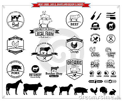 Meat logos, labels, charts and design elements Vector Illustration