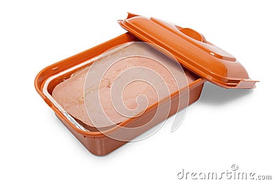 Meat paste in plastic box Stock Photo