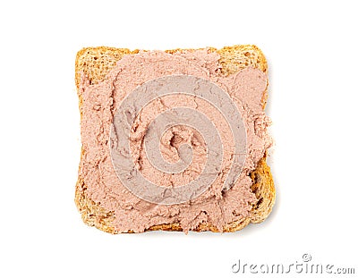 Meat Paste Toast Bread Isolated, Tuna Pate Sandwiches, Terrine Toasts, Chopped Liver Mousse, Fish Paste Canape Stock Photo