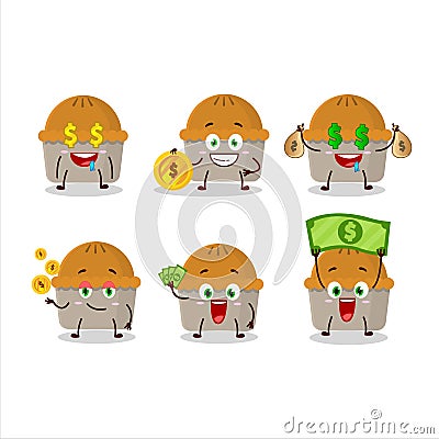 Meat pie cartoon character with cute emoticon bring money Vector Illustration