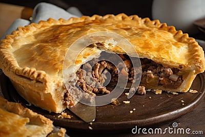 meat pie with flaky crust and golden brown fillings Stock Photo